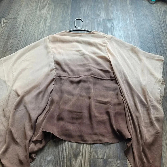 Boston Proper Women's Kaftan Chiffon Blouse Size M Brown Ombre V-neck Studded - Picture 3 of 11
